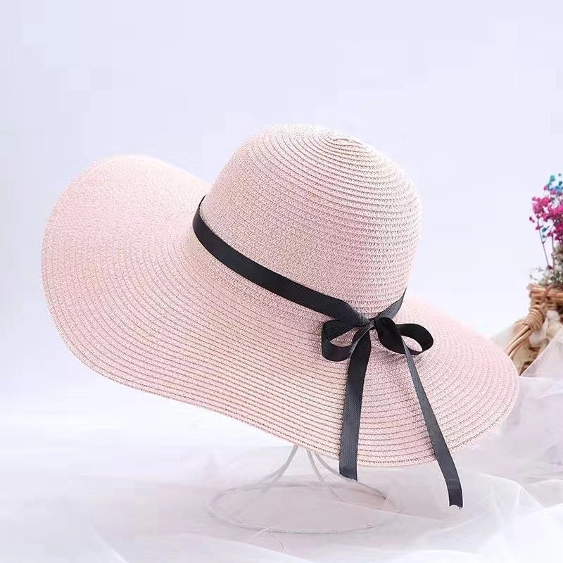Women's Minimalist Classic Style Color Block Big Eaves Straw Hat