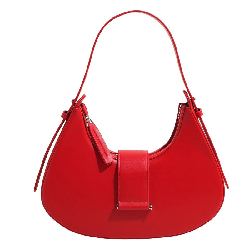 Women's Pu Leather Solid Color Classic Style Sewing Thread Dumpling Shape Zipper Buckle Shoulder Bag