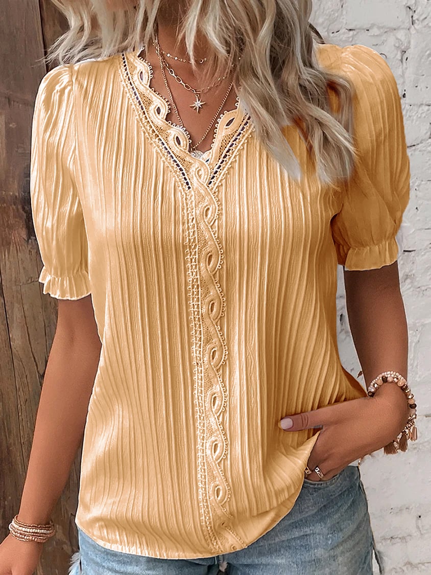 💥2025 New Arrival Pre-Sale✨V Neck Plain Lace Elegant Shirt