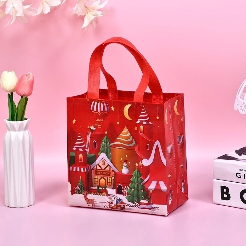 Hot Sale Christmas Non Woven Bag Christmas Cottage Tote Shopping Gifts Student Supplies Storage Bag