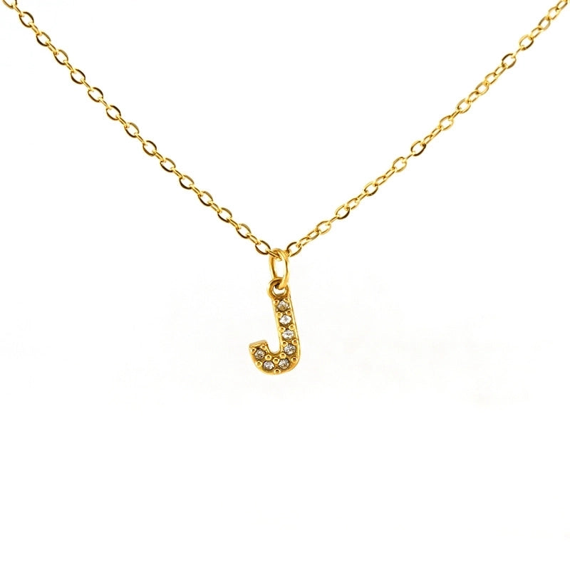 Minimalist Classic Style Letter Titanium Steel Zircon 18K Gold Plated Inlay Pendant Necklace