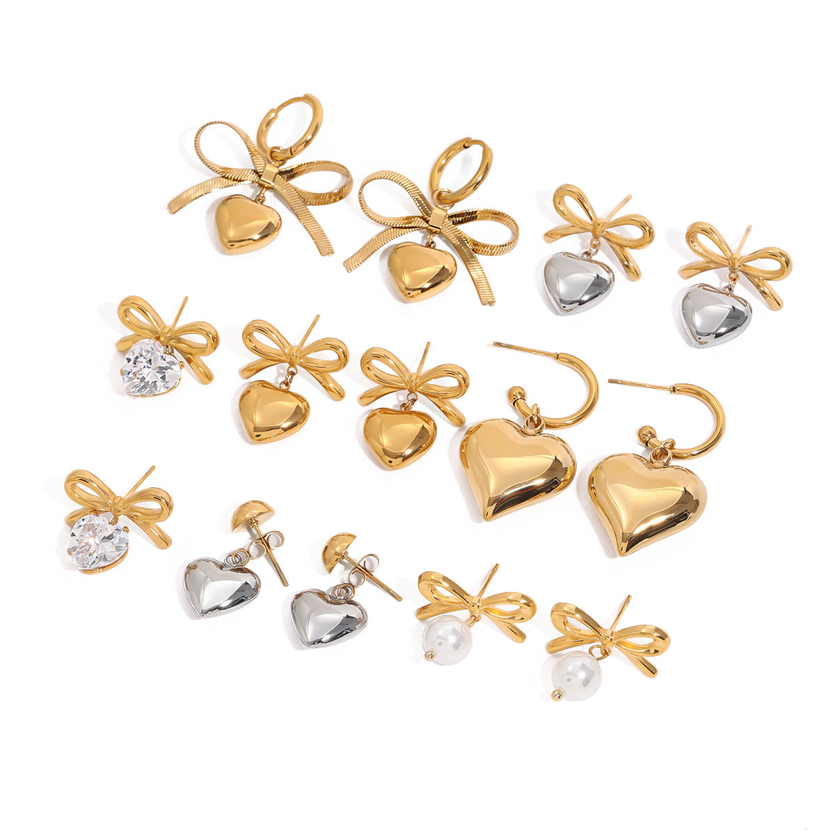 Jie Ding Stainless Steel Valentine'S Day Bow Earrings Zircon Heart Earrings Titanium Steel Earrings