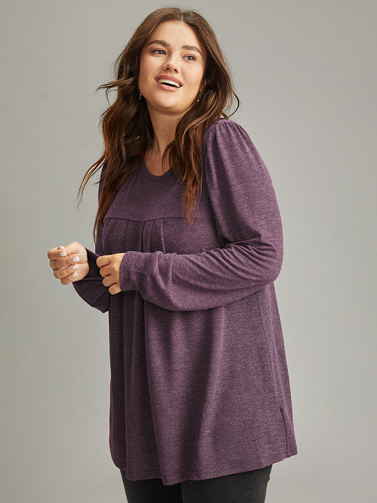 Plain Heather Plicated Detail T-shirt