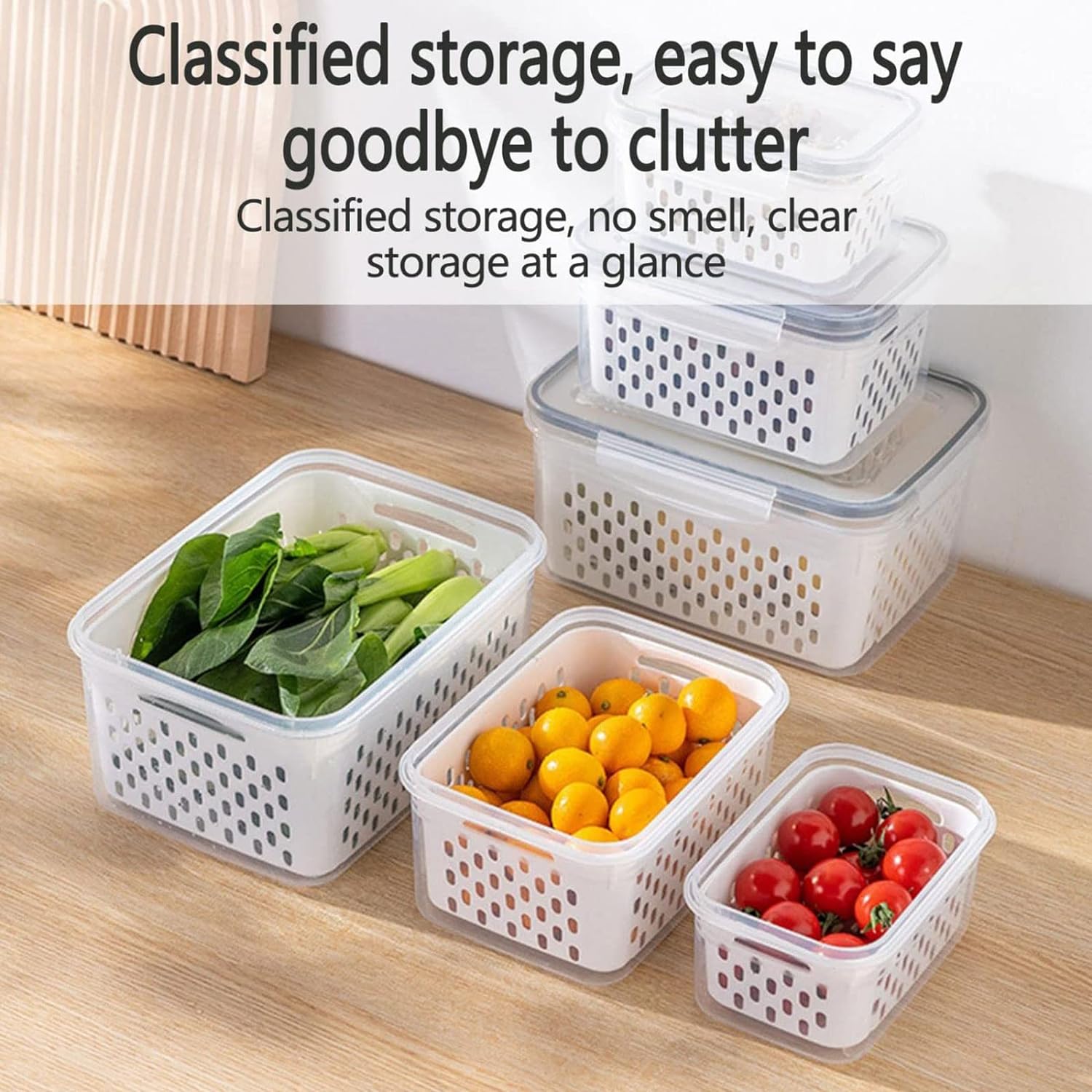 Fruit And Vegetable Storage Container For Refrigerator. 3 In 1 Organizer For Fruit Salad Meat Storage