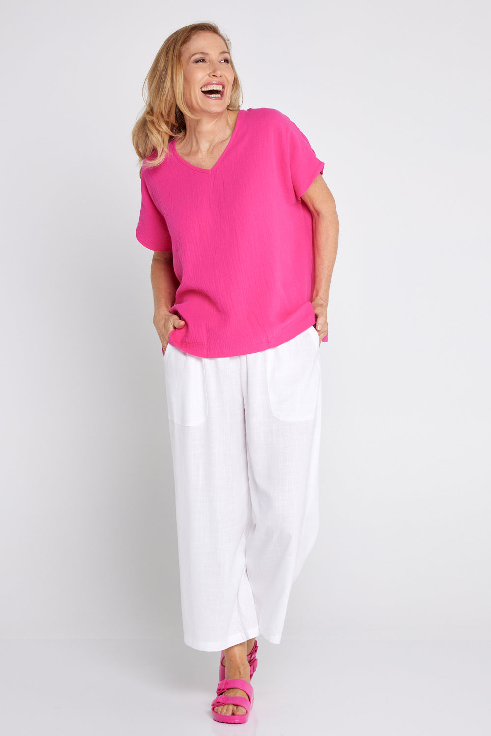 Fiji Cotton Muslin Top - Hot Pink