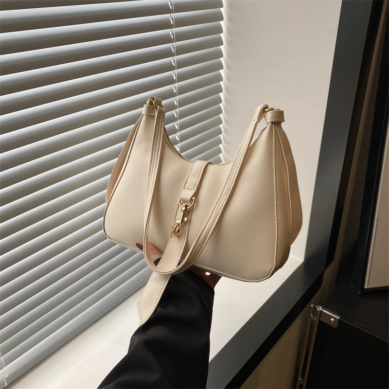 Women's Pu Leather Solid Color Classic Style Hook Loop Underarm Bag