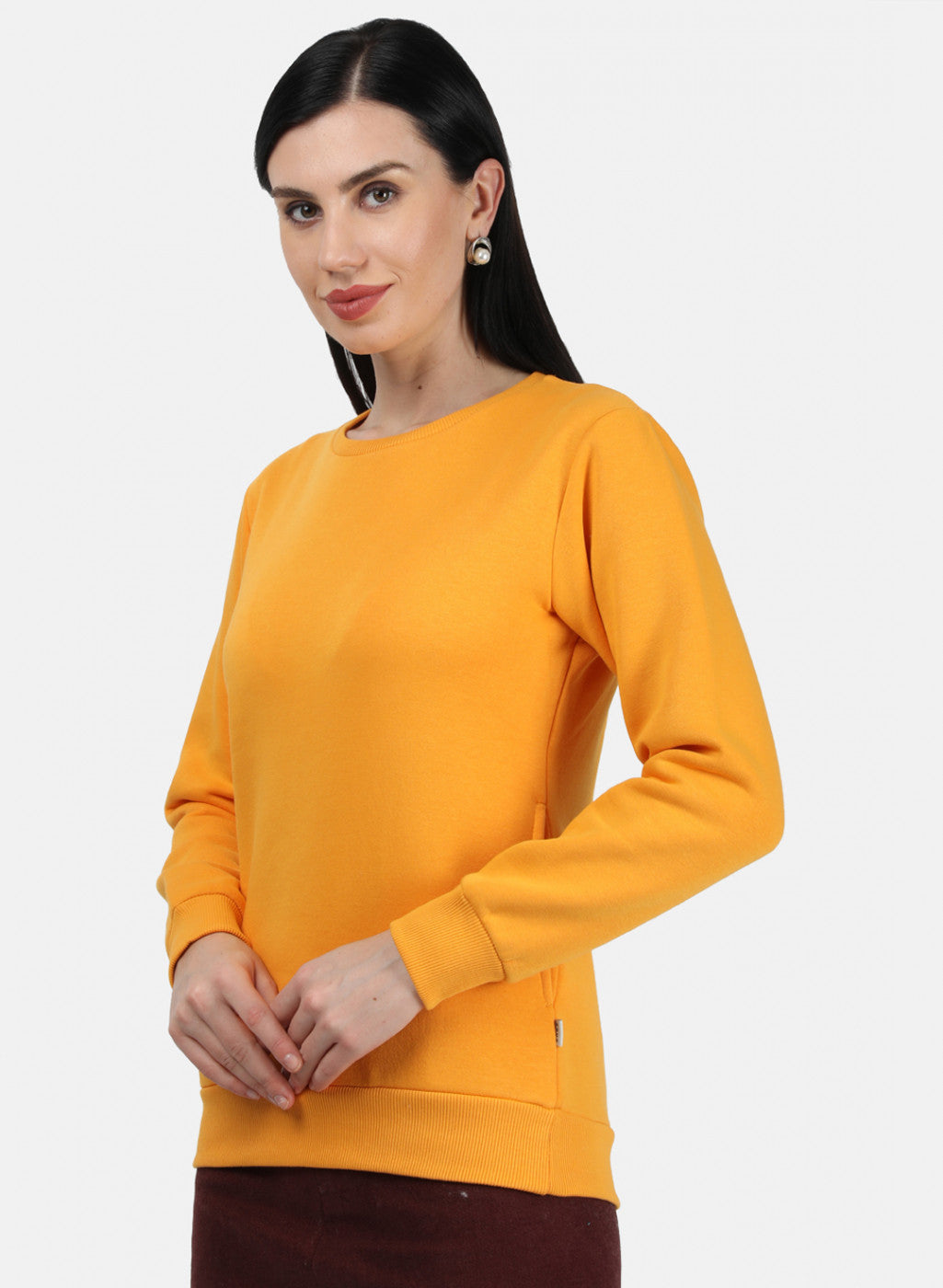 Women Mustard Plain Sweatshirt