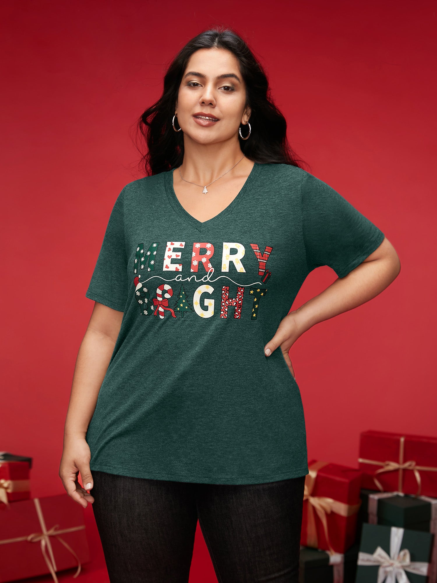 Merry & Bright Slogan Slim-FIt Tee