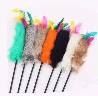 Rabbit fur pet toy stick 🦯