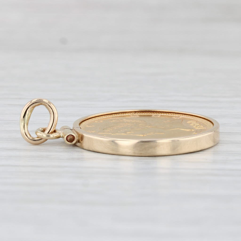 Authentic 1900 Liberty Coin Pendant 900 Coin 14k Bezel 5 Dollar Medallion Charm