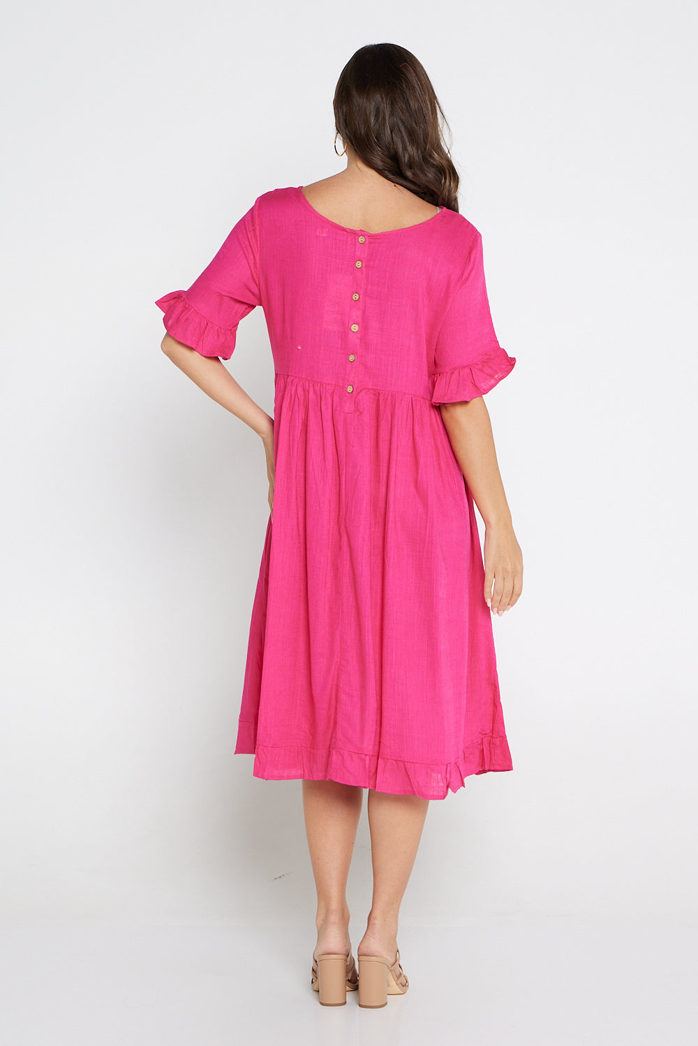 Nasira Linen Dress - Hot Pink