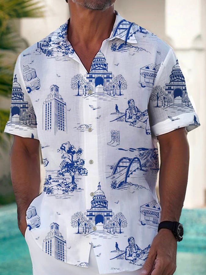 Men's Casual Resort Landmark Print Shirt