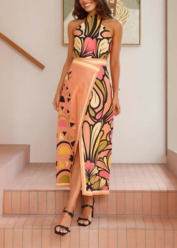 Boho Cold Shoulder Top And Maxi Skirts Two Piece Set Sleeveless