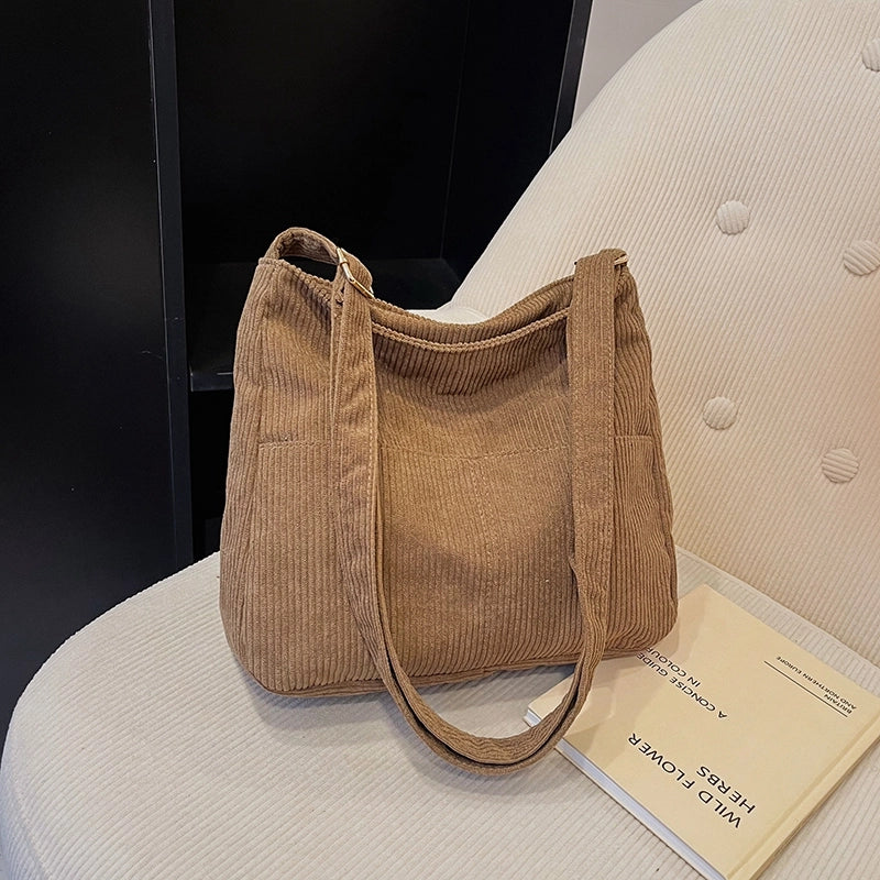 Women's Medium Cotton Velvet Solid Color Basic Classic Style Square Zipper Tote Bag