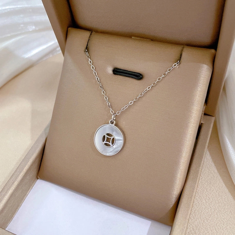 Minimalist Circle Letter Butterfly Titanium Steel Plating Inlay Rhinestones Necklace