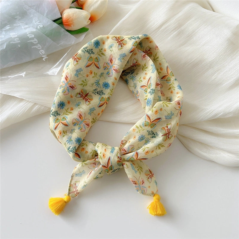 Women's Elegant Minimalist Flower Cotton And Linen Silk Scarf