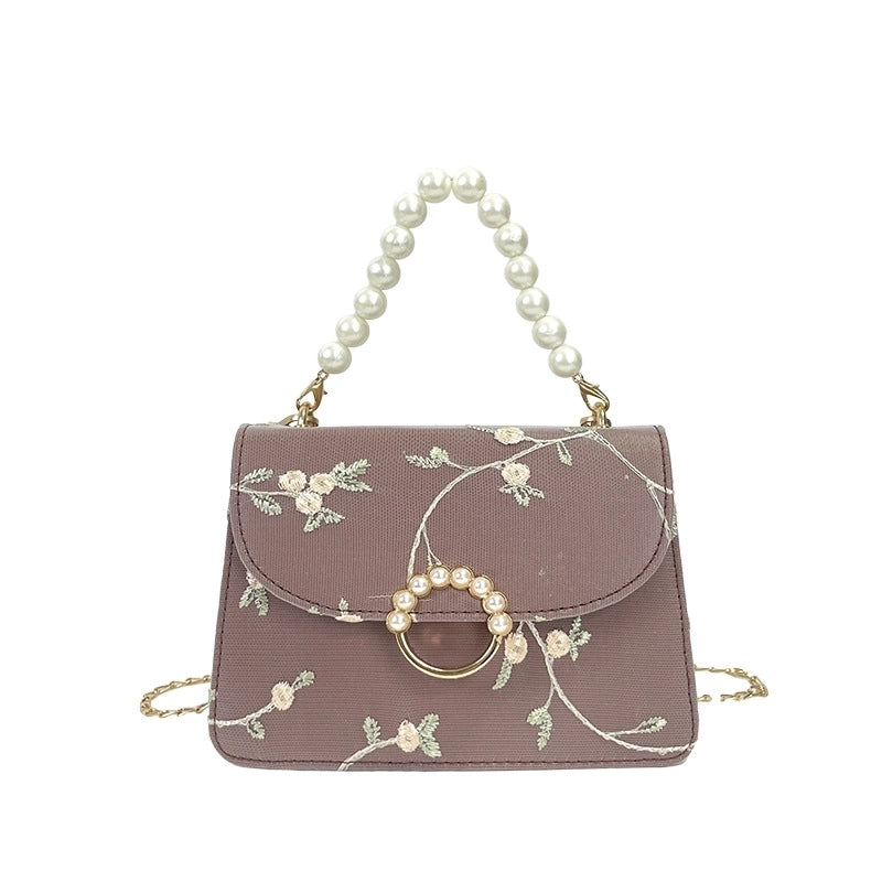 Women's Medium Pu Leather Flower Vintage Style Square Magnetic Buckle Shoulder Bag