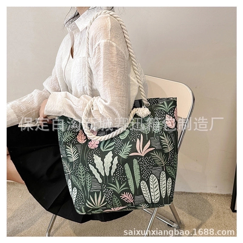 Women's Large Canvas Animal Vacation Ethnic Style Zipper Tote Bag