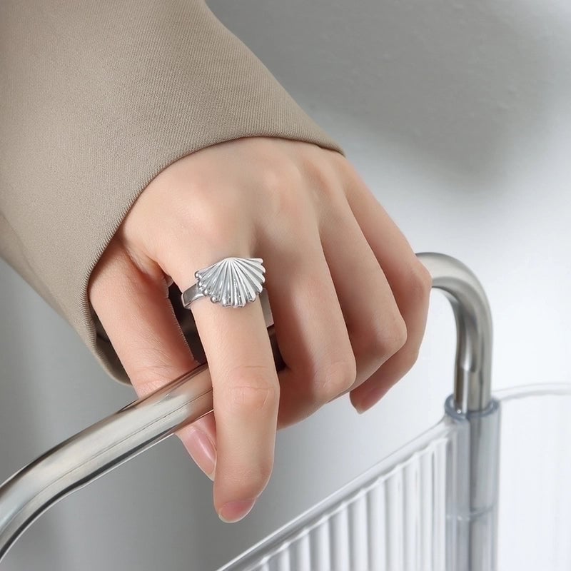 Casual Classic Style Shell Titanium Steel 18K Gold Plated Plating Rings