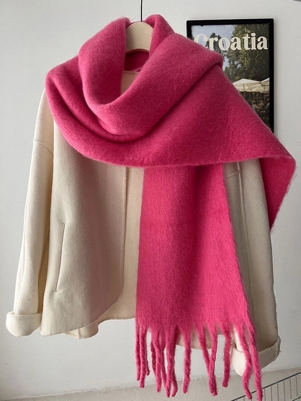 Women's Scarf Winter Solid Color Mohair Thickened New High-grade White Lazy Shawl Scarf Warm Fashion