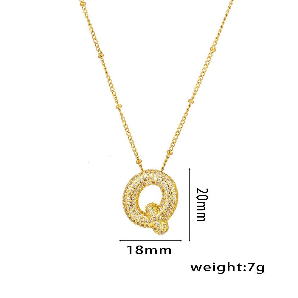 New Micro-Inlaid Zircon 26 Letter Pendant Necklace Copper Plated 18K Gold Fashionable And Classic