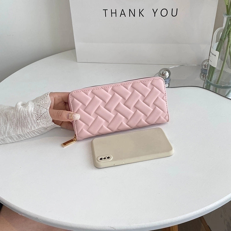 Women's Solid Color Lingge Pu Leather Zipper Wallets