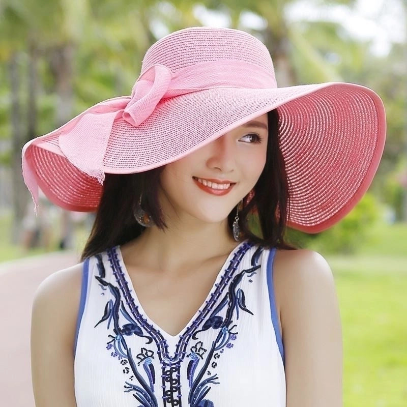 Women's Basic Vacation Pastoral Solid Color Bowknot Big Eaves Sun Hat