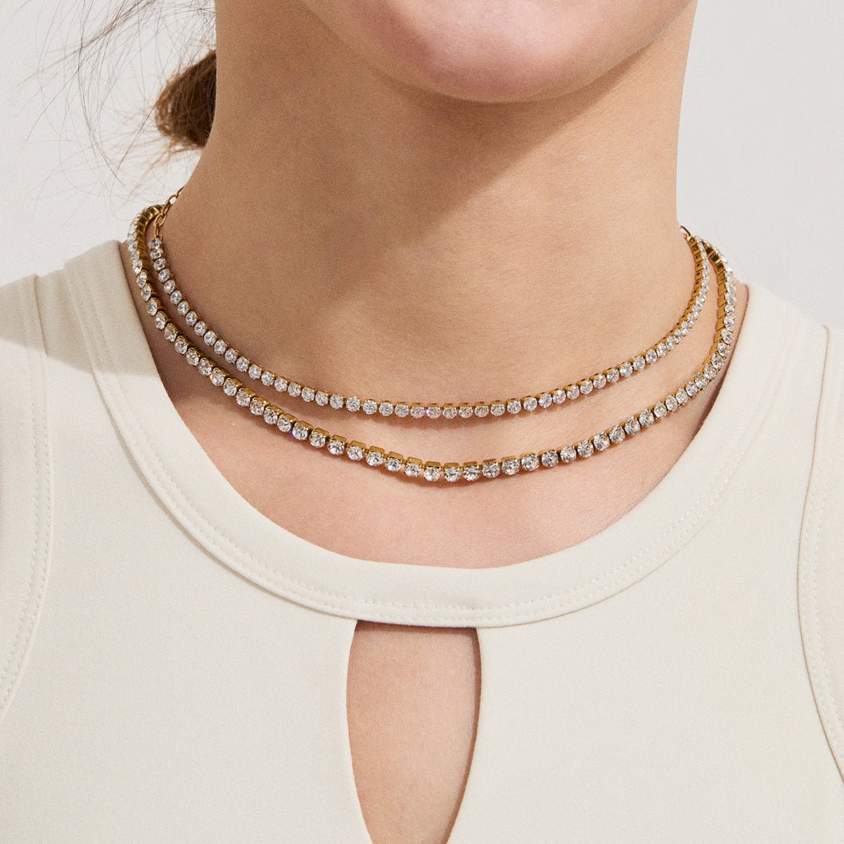 Stainless Steel Zircon Full Diamond Necklace Female Titanium Steel Clavicle Necklace Niche Short Jewelry