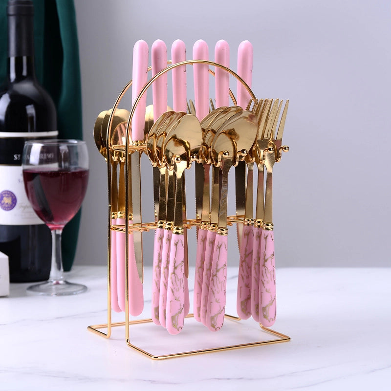 New Marbling Stainless Steel Tableware 24-Piece Gift Box Restaurant Western Food Knife Fork Dessert Spoon