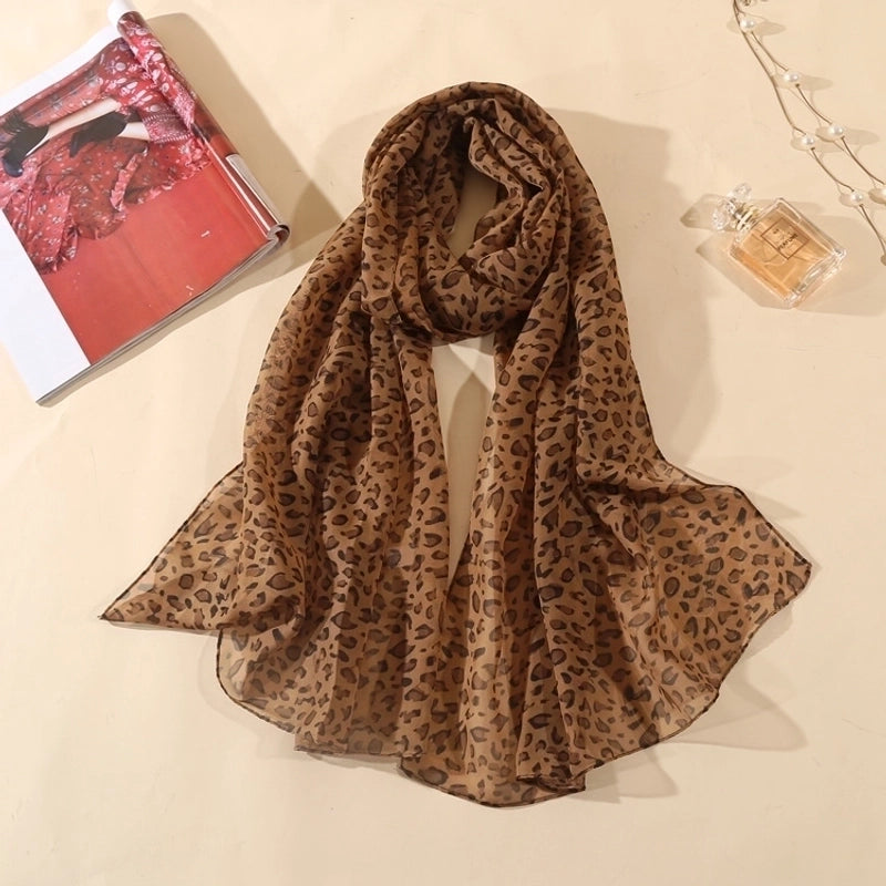 Sand Scarf Summer Small Scarf Dual-use Small Scarf Classic Leopard Chiffon Scarf Women Thin Shawl