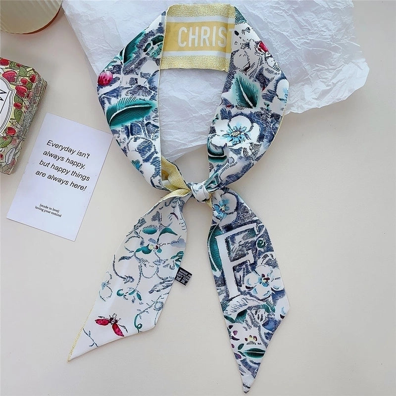 Women's Lady Flower Satin Printing Silk Scarf