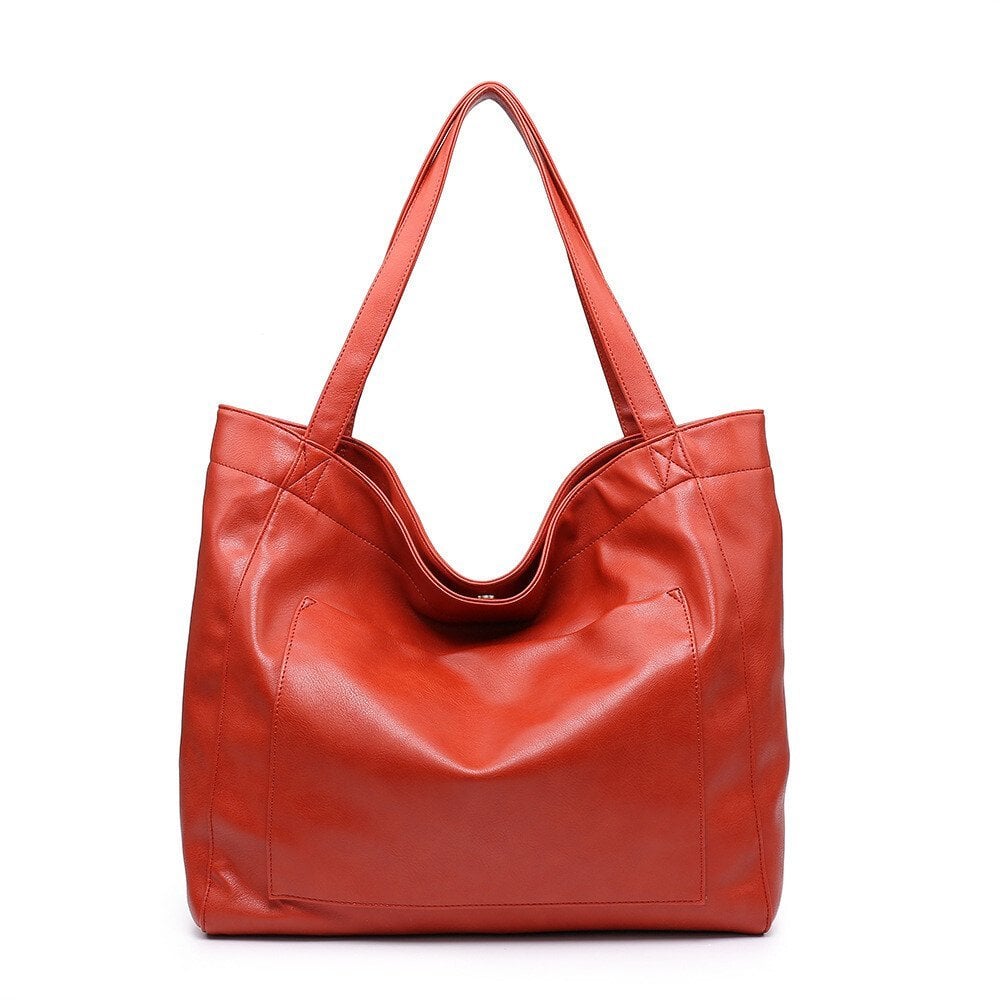 Women's Large Soft Leather Tote Bag With Pocket