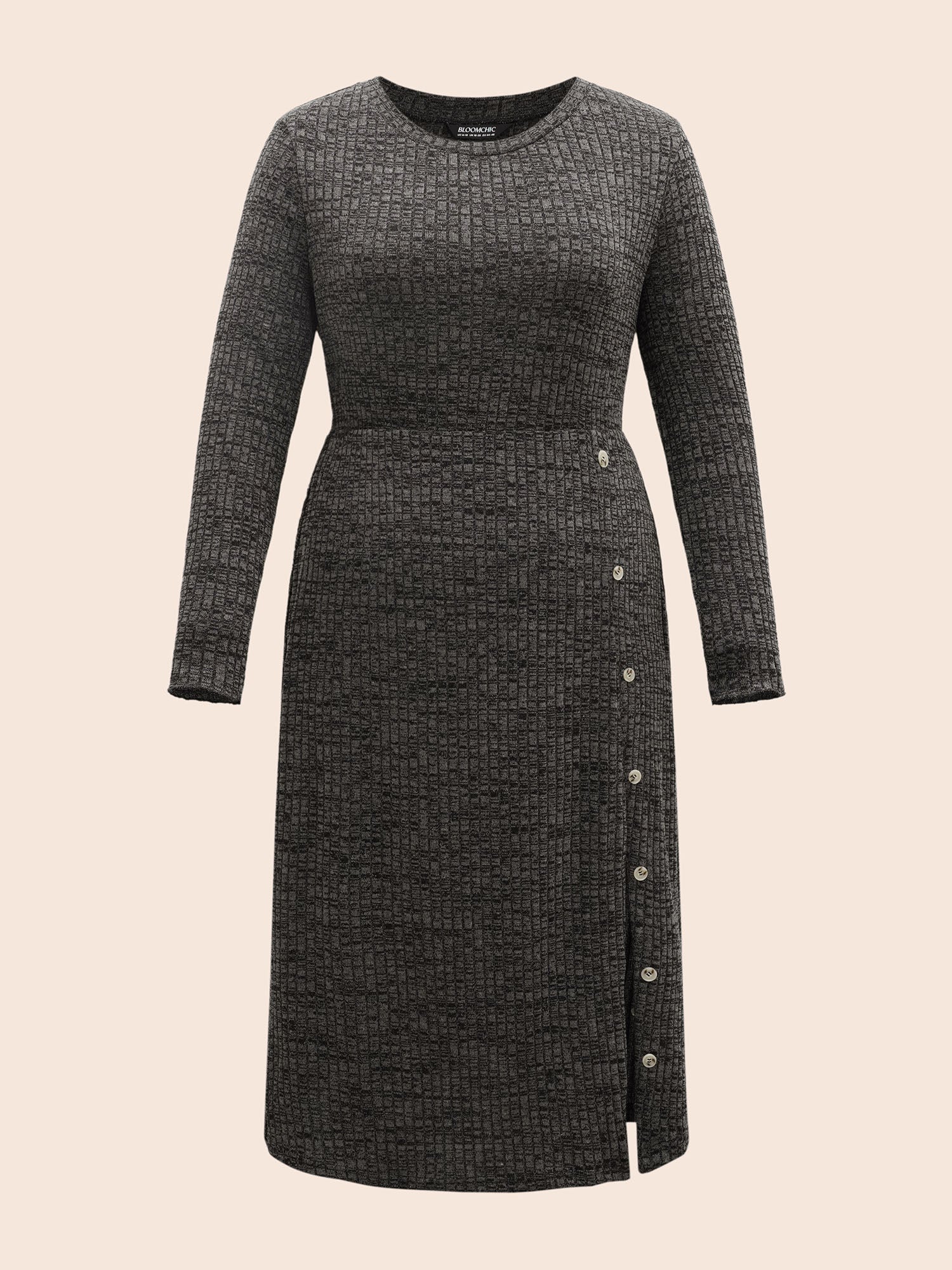 Crew Neck Button Detail Split Hem Dress