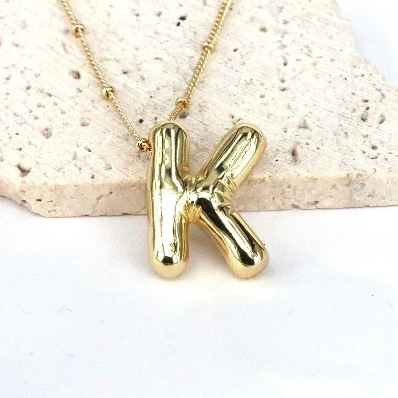 Minimalist Classic Style Letter Copper 18k Gold Plated Pendant Necklace In Bulk