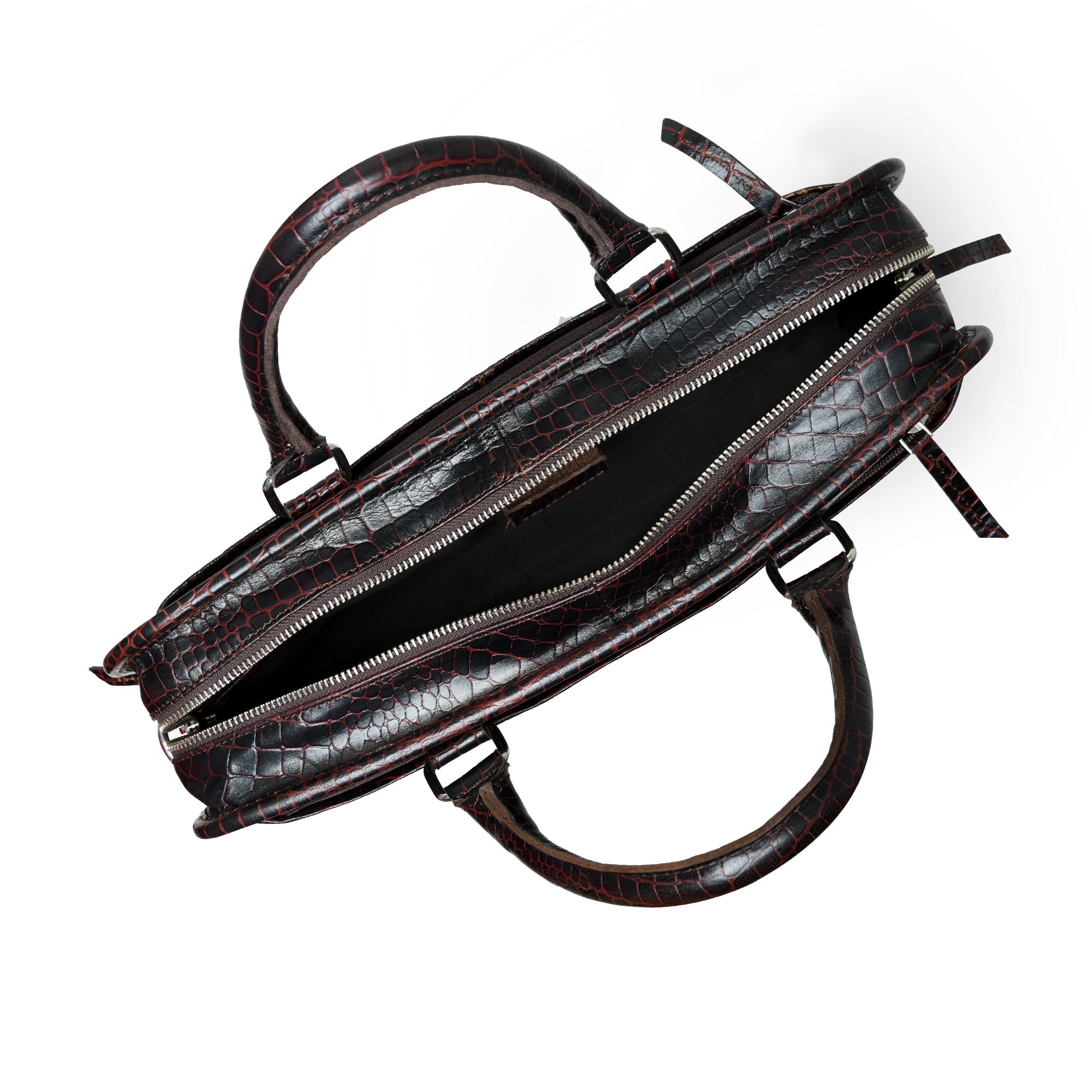 Croco Leather Computer Bag. Dark Brown