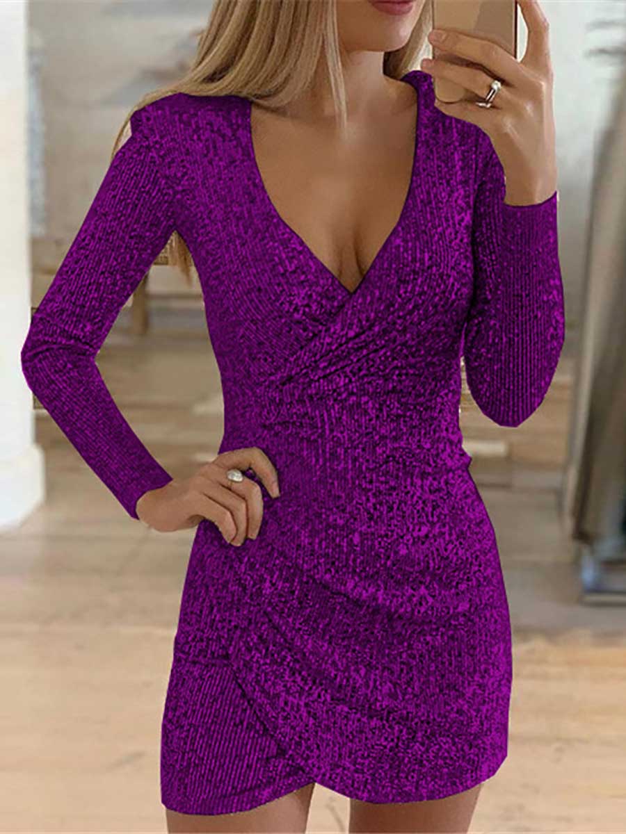 V-Neck Irregular Sequin Party Dress(9 colors)