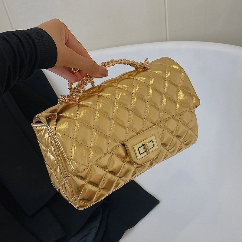 Women's Medium All Seasons Pu Leather Solid Color Fashion Square Lock Clasp Square Bag