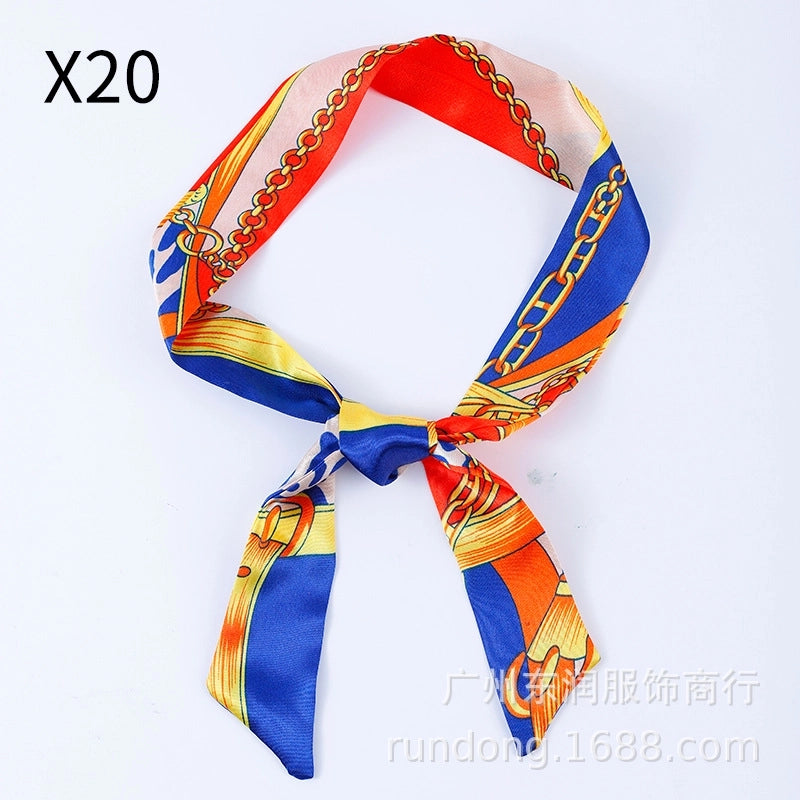 Silk Scarf Long Beveled Small Silk Scarf Double-layer Hair Belt Ribbon Decoration Tie Bag Hand Gift Box Silk Scarf