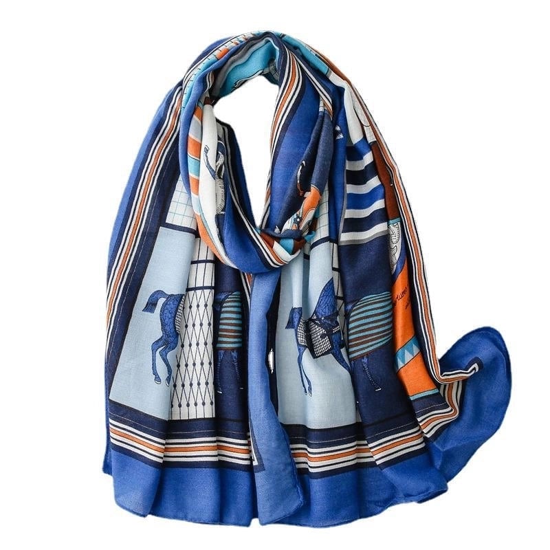 Autumn Carriage Printing Sunscreen Shawl Silk Scarf