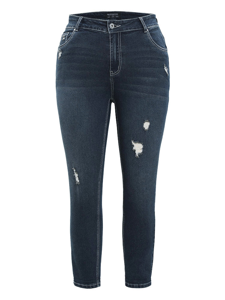 Very Stretchy  High Rise Dark Wash Distressed Stitch Jeans