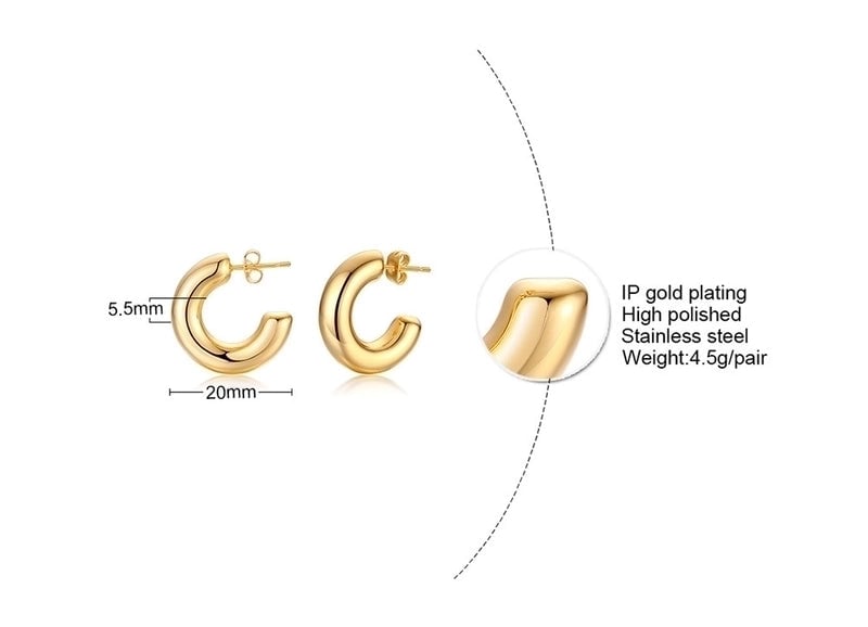 1 Pair Minimalist C Shape Plating Stainless Steel Ear Studs