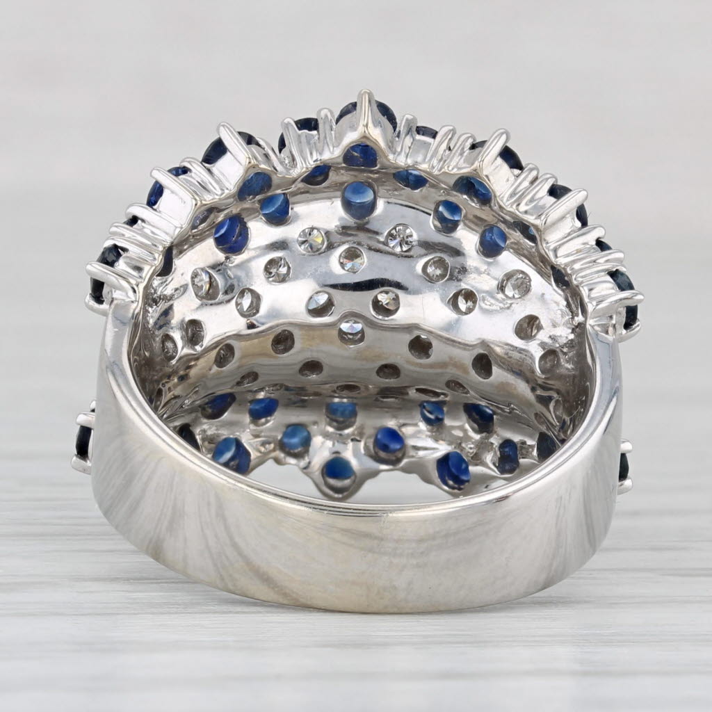 2.99ctw Blue Sapphire Diamond Cluster Cocktail Ring 14k White Gold Size 6