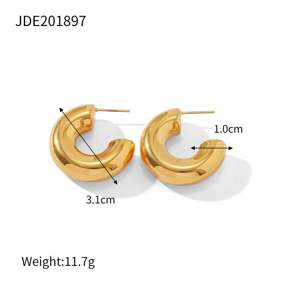 Jie Ding Stainless Steel Double C Earrings Ins Zircon Earrings Titanium Steel Earrings