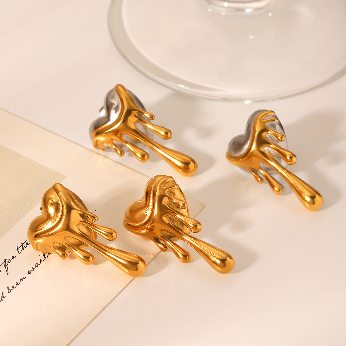 Ins Style Color Matching Stainless Steel Lava Love Earrings Female Earrings Melted Heart-Shaped Earrings