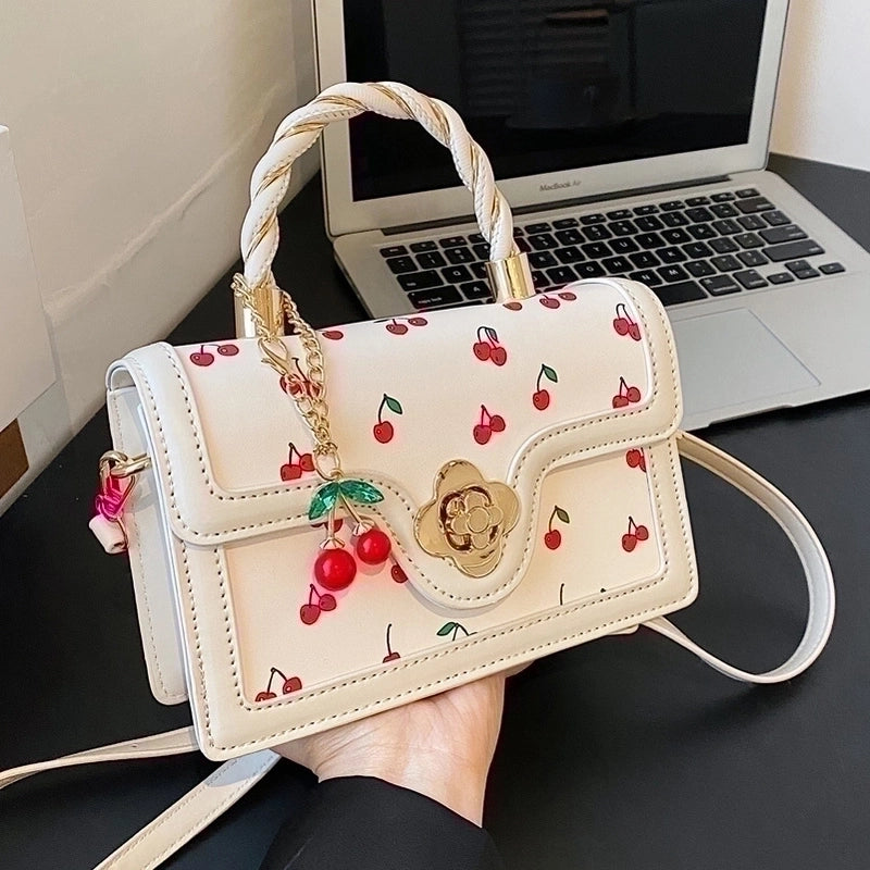 Women's Pu Leather Fruit Fashion Metal Button Square Buckle Handbag Crossbody Bag