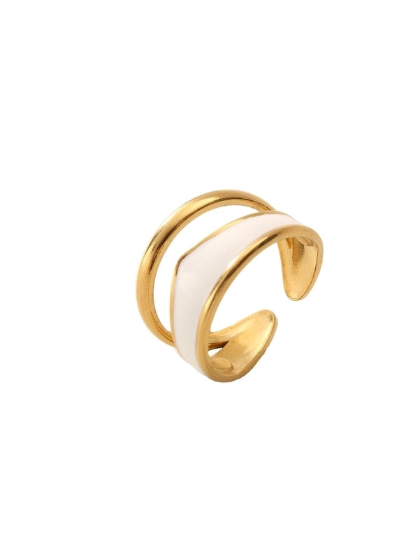 Retro Eye Flower Snake 304 Stainless Steel 18K Gold Plated Enamel Open Rings