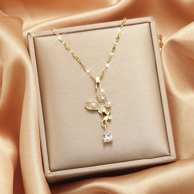 3 Pieces Lady Heart Shape Flower Titanium Steel Plating Inlay Zircon Gold Plated Pendant Necklace
