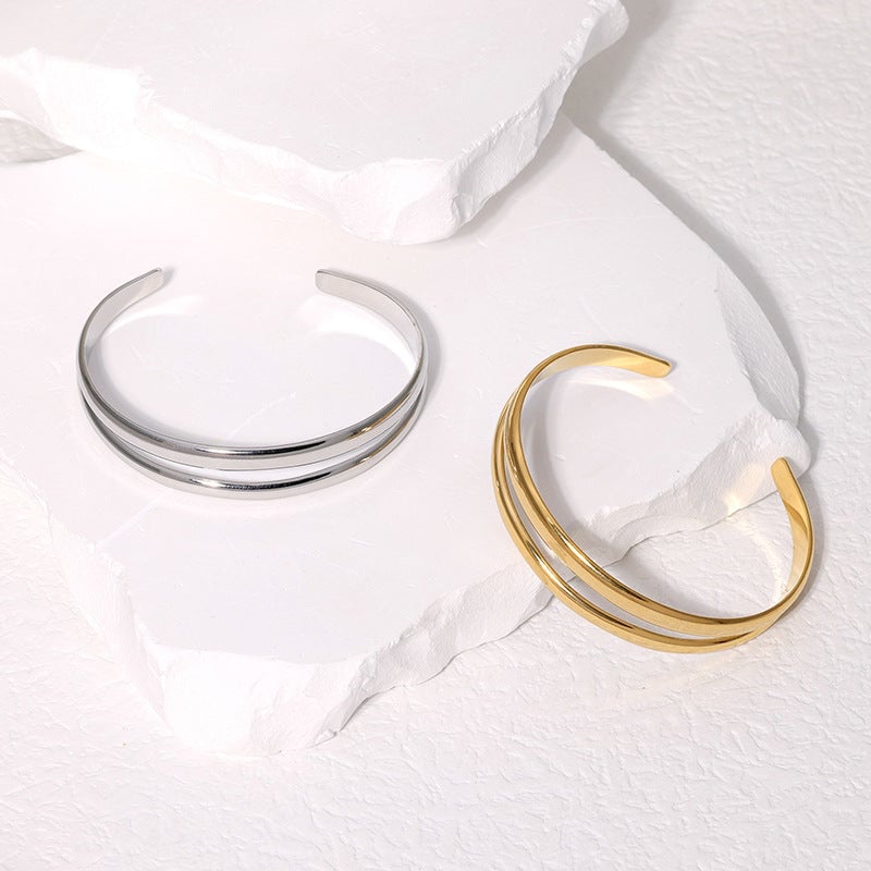 Minimalist Stripe Stainless Steel Electroplating Bangles