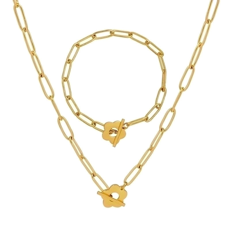 Fashion Flower 304 Stainless Steel 18K Gold Plated Plating Hollow Out Bracelets Necklace