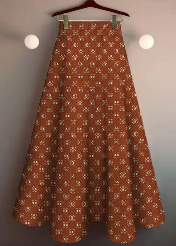 Stylish Orange Print Elastic Waist Cotton Skirt Summer